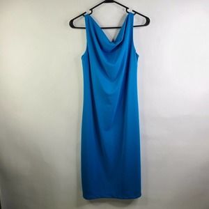 Express Blue Sleeveless Drape Front Midi Cocktail Dress Size 5/6